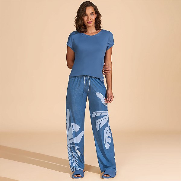 Pijama Recco Microfibra e Supermicro Ve27 Azul Feminino