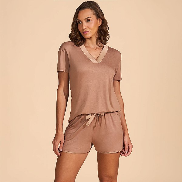 Pijama Recco Viscose Stretch Ve27 Marrom Feminino