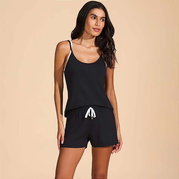 Short Doll Recco Alça Dupla Modal Ve27 Preto Feminino