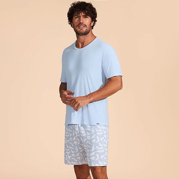 Pijama Recco Manga Curta Microfibra Ve27 Azul Masculino