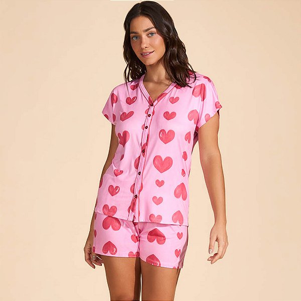 Pijama Baunilha Manga Japonesa Viscose Ve27 Rosa Feminino