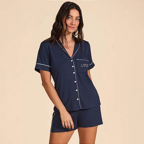 Pijama Baunilha Aberto Viscose Ve27 Marinho Feminino