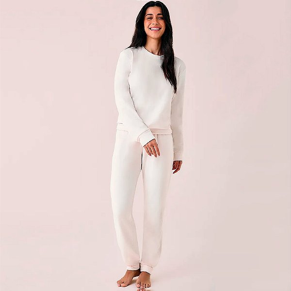 Pijama Longo Hope Plush Sincronia In26 Off White Feminino