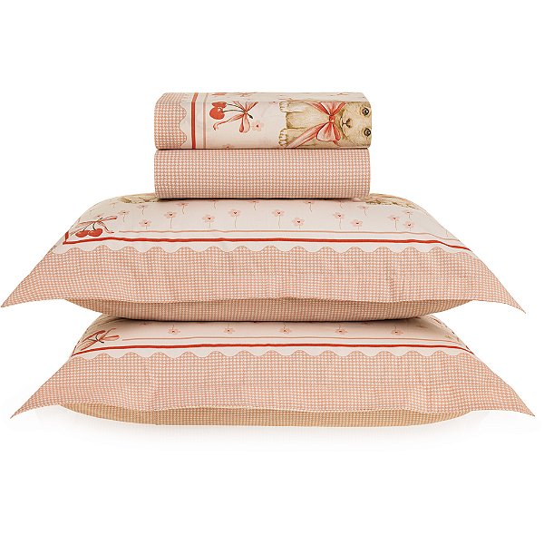Jogo de Cama Karsten Pets 200 Fios 4 Peças Casal Rosa
