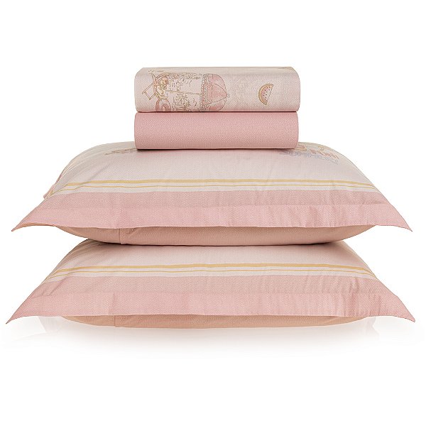 Jogo de Cama Karsten Coral 200 Fios 4 Peças Casal Rosa