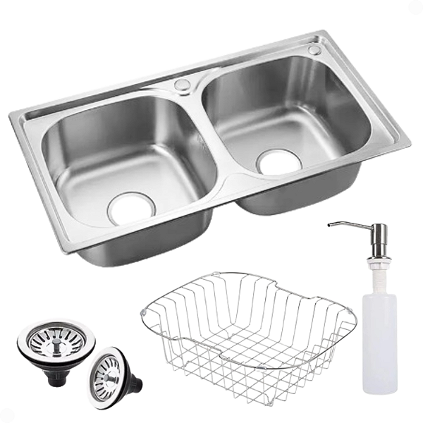 CUBA GOURMET DUPLA PARA COZINHA AÇO INOX DE EMBUTIR SOBREPOR COM ACESSÓRIOS