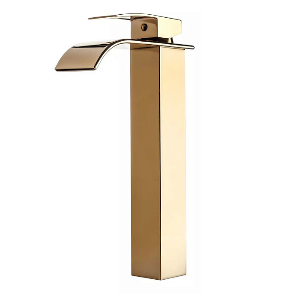 TORNEIRA BANHEIRO LAVABO MONOCOMANDO MISTURADOR CASCATA ALTA DOURADA GOLD