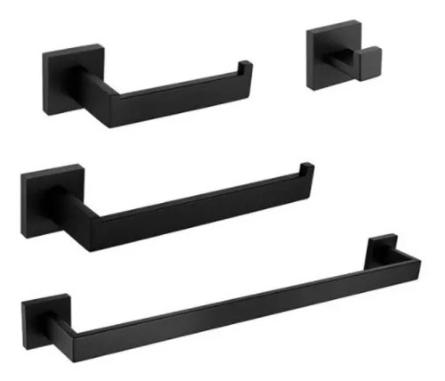 KIT ACESSÓRIOS PARA BANHEIRO ACABAMENTO QUADRADO PRETO FOSCO 4 PEÇAS