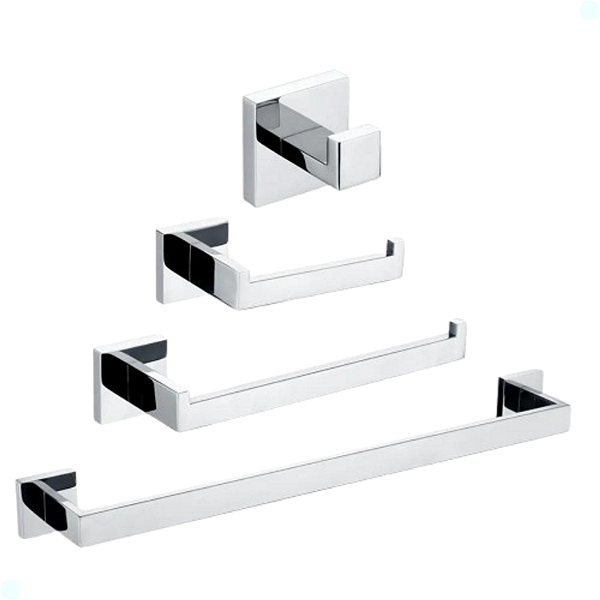 KIT ACESSÓRIOS PARA BANHEIRO ACABAMENTO QUADRADO CROMADO 4 PEÇAS