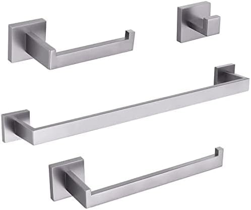 KIT ACESSÓRIOS BANHEIRO QUADRADO AÇO INOX ESCOVADO 4 PEÇAS