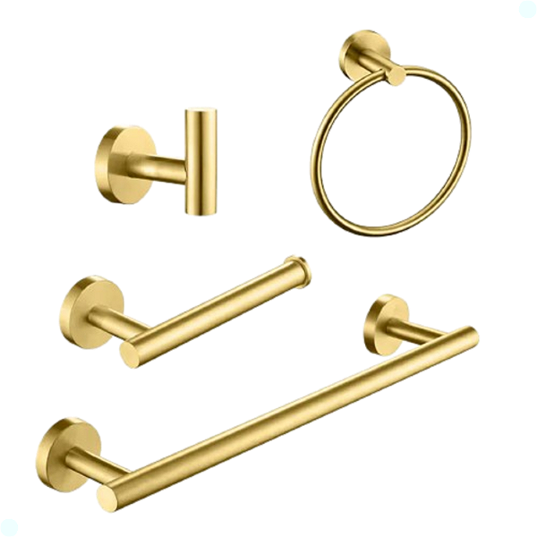 KIT ACESSÓRIOS PARA BANHEIRO ACABAMENTO REDONDO DOURADO ESCOVADO FOSCO 4 PEÇAS