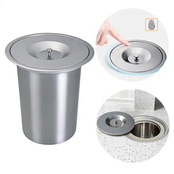 LIXEIRA CESTO DE EMBUTIR REDONDA PIA CUBA COZINHA AÇO INOX 8 LITROS