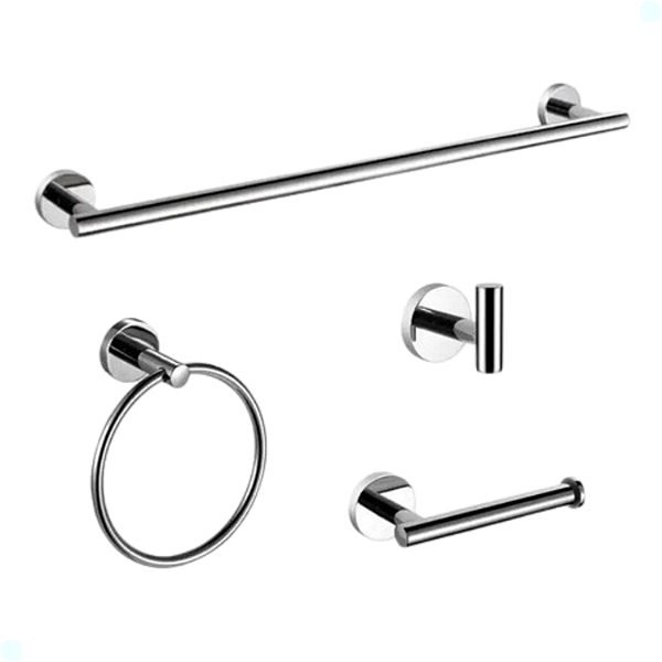 KIT ACESSÓRIOS PARA BANHEIRO ACABAMENTO REDONDO CROMADO 4 PEÇAS