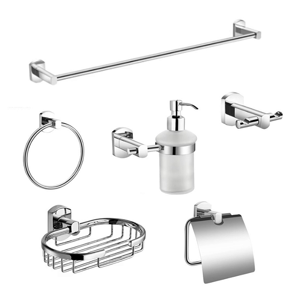 KIT ACESSÓRIOS PARA BANHEIRO REDONDO METAL CROMADO 6 PEÇAS