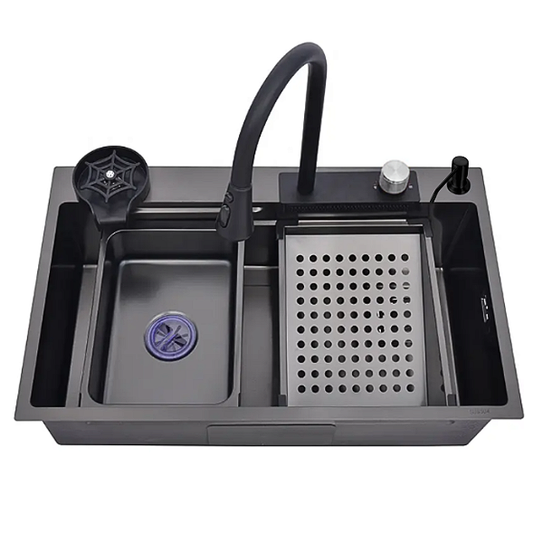 CUBA COZINHA GOURMET PREMIUM CASCATA COM TORNEIRA LAVADOR COPOS AÇO INOX 304 PRETO