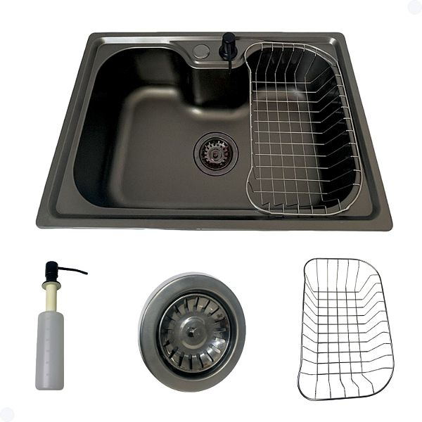 CUBA COZINHA GOURMET ÚNICA AÇO INOX PRETO COM ACESSÓRIOS