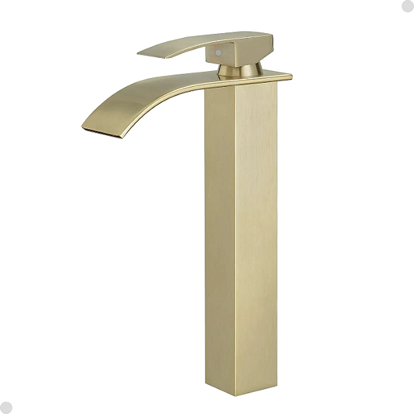 TORNEIRA BANHEIRO LAVABO COM MISTURADOR MONOCOMANDO CASCATA BICA ALTA DOURADA ESCOVADA