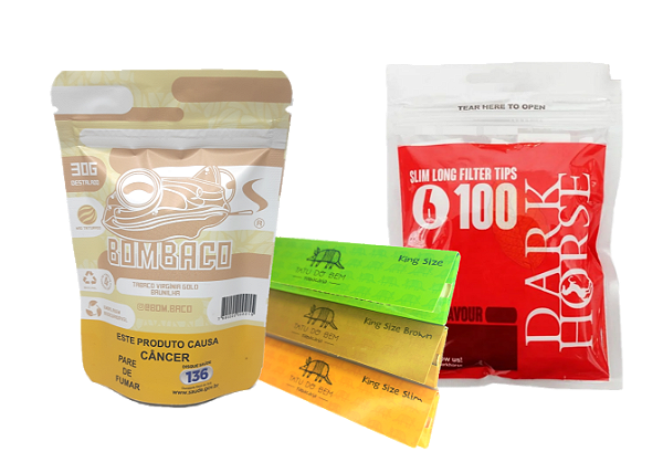 Combo Tabaco (Bombaco-Baunilha) + 3 Sedas (Tatu do Bem) + Filtros (Dark Horse)
