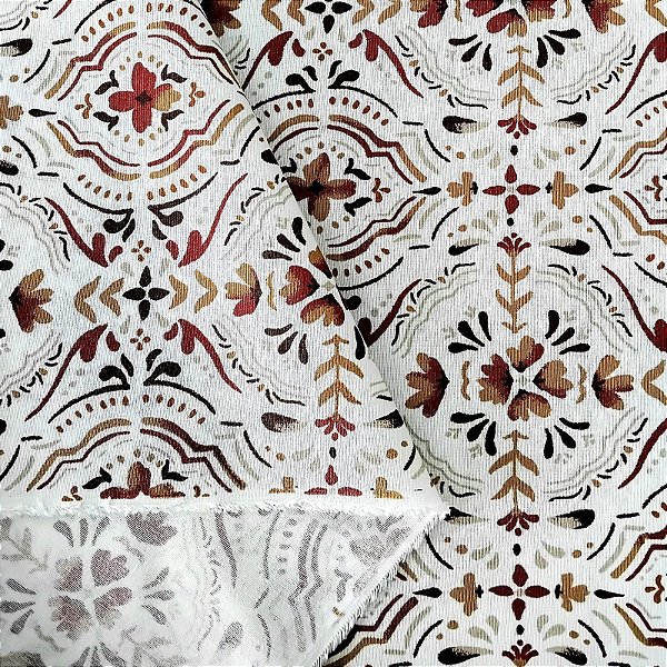 Tecido Impermeável Ecotec Aquarela Branco Terracota e Azul