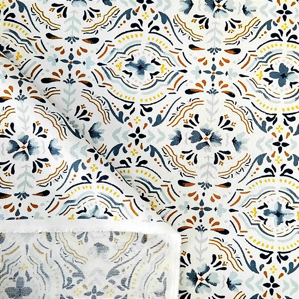 Tecido Impermeável Ecotec Aquarela Branco Azul e Amarelo