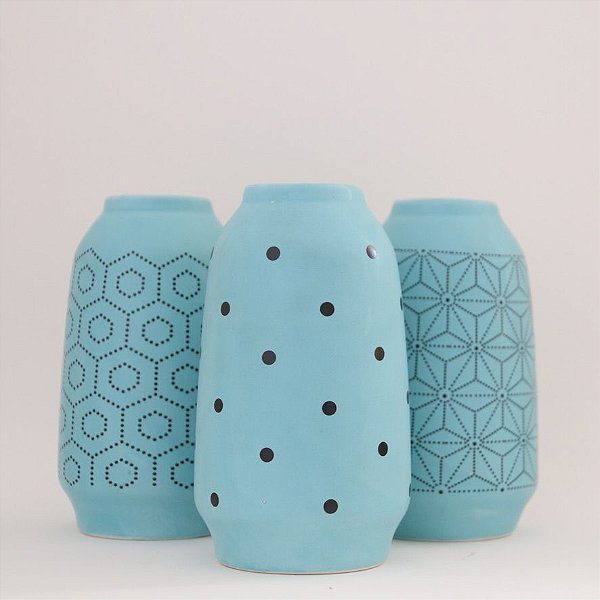 Mini vasos em cerâmica - azul