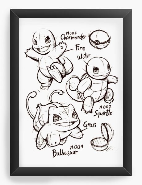 Quadro Decorativo A3 (45x33) Bulbasaur Charmander Pokemon