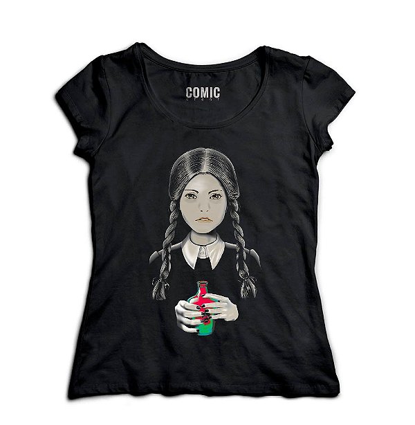 Camiseta Feminina  A Família Addams - Wandinha Addams - Nerd e Geek - Presentes Criativos