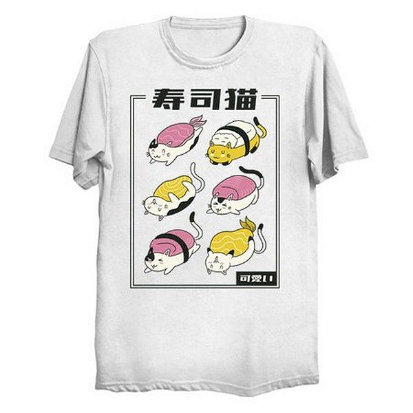 Camiseta Masculina Poliéster Sushi Cats