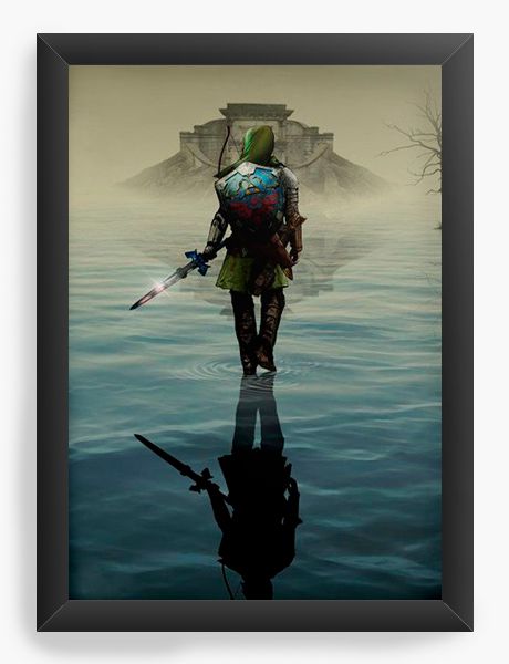 Quadro Decorativo A4 (33X24) The Legend of Zelda - Link over water - Nerd e Geek - Presentes Criativos