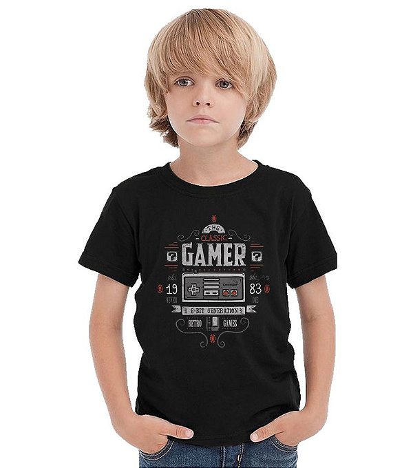 Camiseta Infantil Nintendo - Classic Gamer - Nerd e Geek - Presentes Criativos