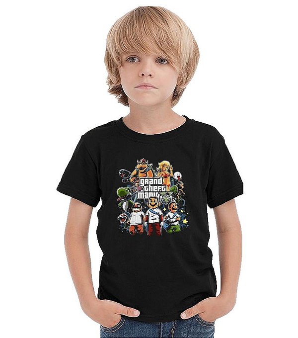 Camiseta Infantil Grand Theft Mario - Nerd e Geek - Presentes Criativos