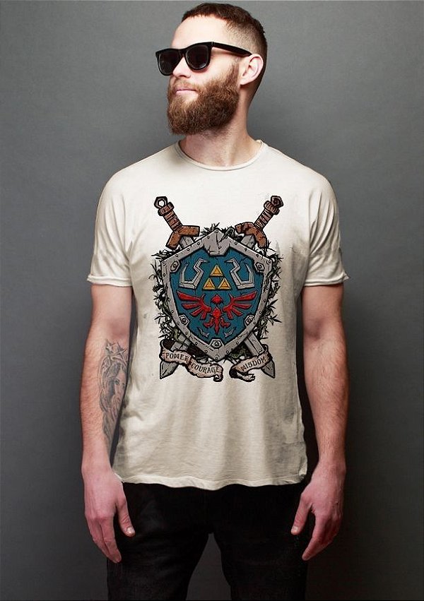 Camiseta Masculina  Escudo Link - Nerd e Geek - Presentes Criativos