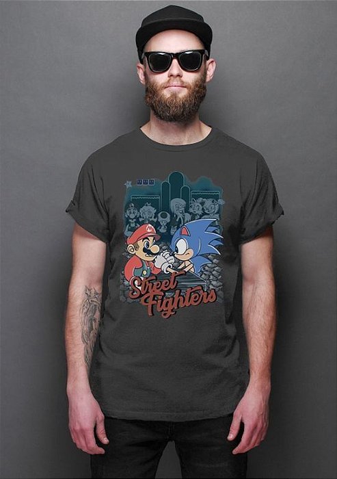 Camiseta Masculina  Super Mario vs Sonic - Game - Nerd e Geek - Presentes Criativos