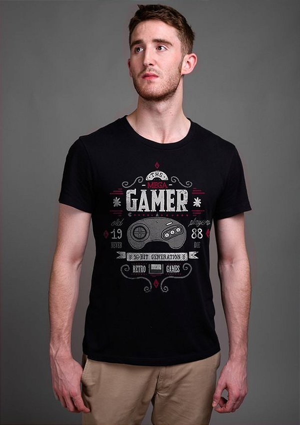 Camiseta Masculina Gamer 16bit Mega - Nerd e Geek - Presentes Criativos
