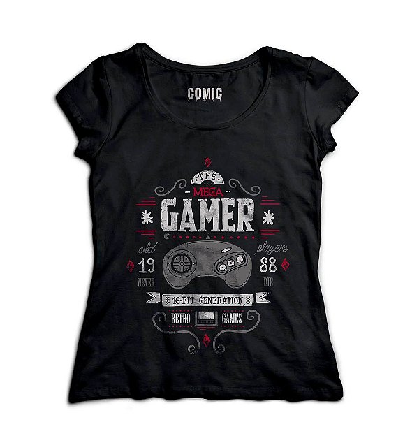 Camiseta Feminina Gamer 16bit Mega - Nerd e Geek - Presentes Criativos