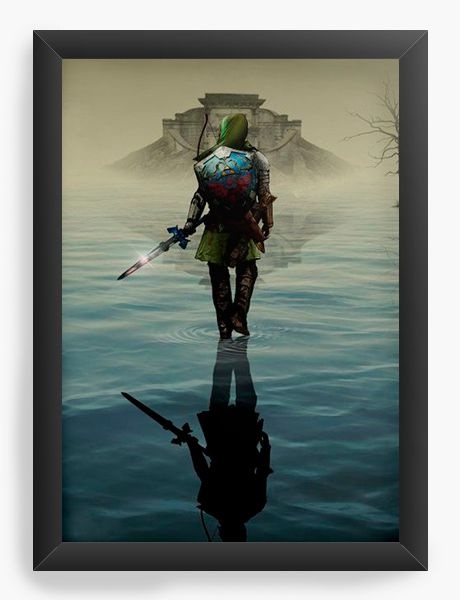 Quadro Decorativo A3 (45X33) The Legend of Zelda - Link over water - Nerd e Geek - Presentes Criativos