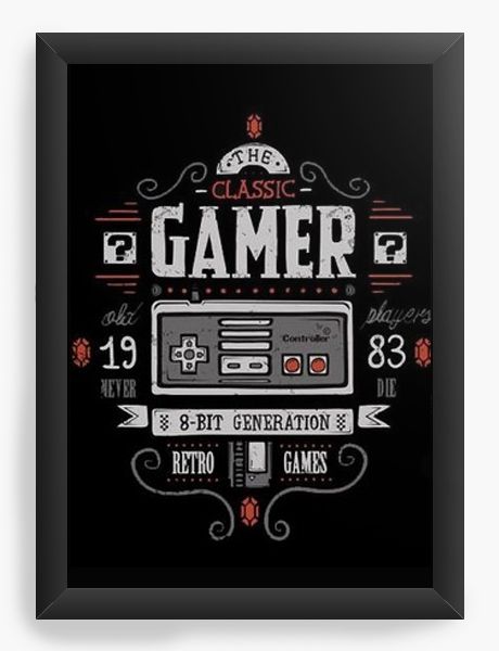 Quadro Decorativo A3 (45X33)   Classic Gamer - Nerd e Geek - Presentes Criativos