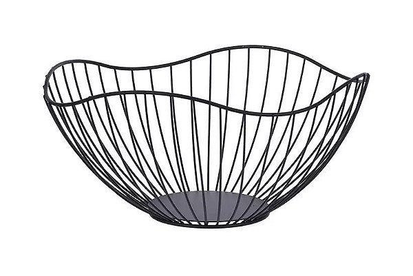 Fruteira Ondulada Metal Preta 26x12,5cm