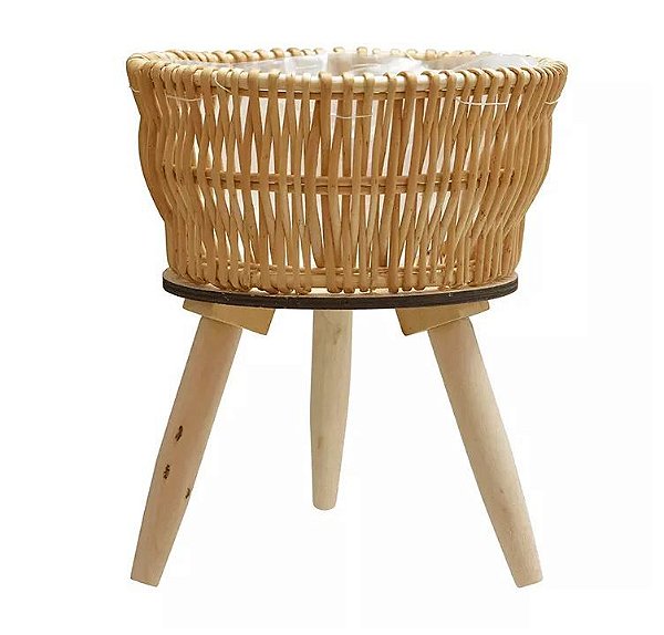 Vaso Decorativo com Suporte Madeira Bege 32x25cm