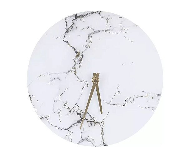 Relógio Vidro Marmorizado Decorativo Branco 25cm