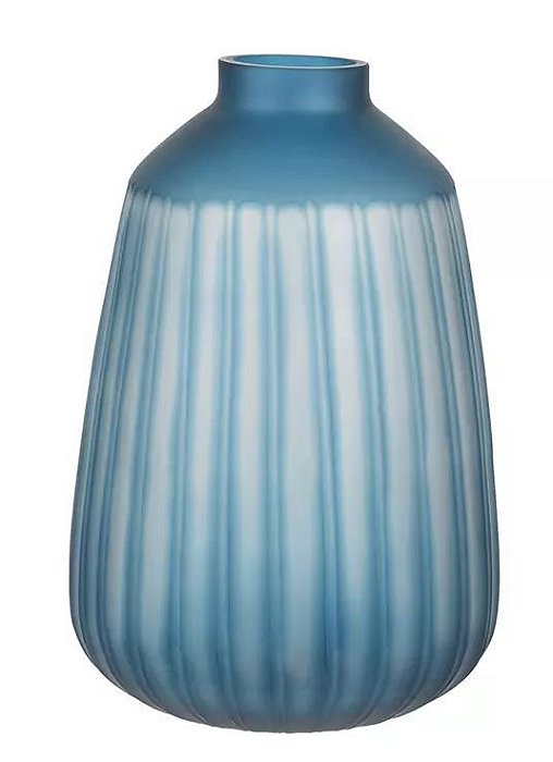 Vaso Vidro Decorativo Canelado Azul 33,5x21,5cm