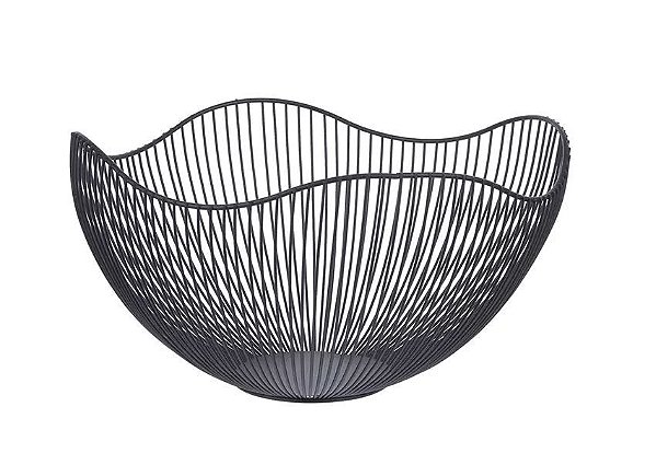 Fruteira Ondulada Metal Preta 34x20cm
