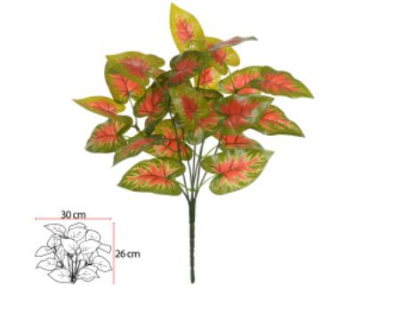 Folhagem Artificial Caladium Forracao Real Toque Verde Vermelho 30cm