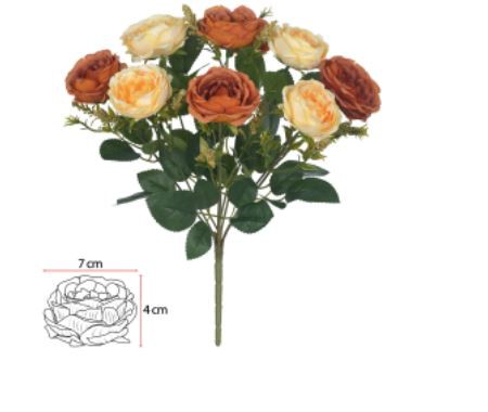 Buquê Flor Artificial Rosa Cabbage X9 Ocre Outono Amarelo 36cm