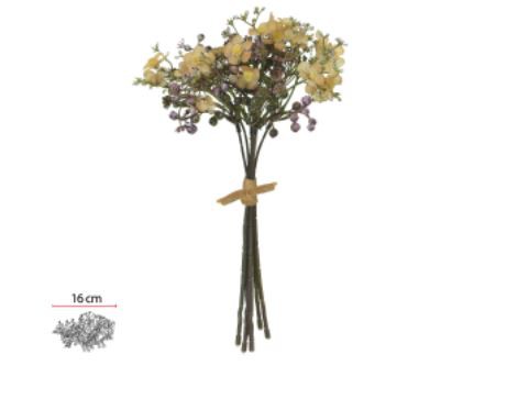 Buquê Flor Mini Artificial Ramalhete C/Fita X7 Off White 29cm