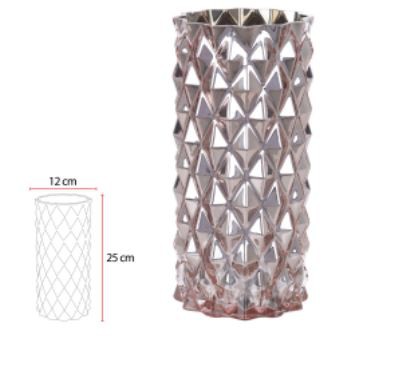 Vaso Vidro Longo Rose 12x25cm