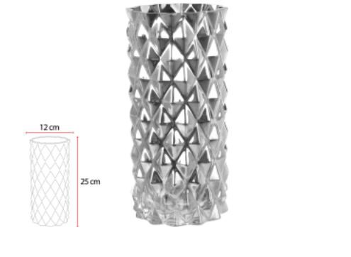 Vaso Vidro Longo Prata 12x25cm