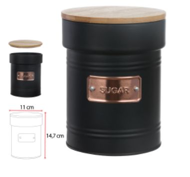 Pote Hermetico Aço Galvan 1050ML Sugar C/Tampa bambu Preto 14,7x11,2cm