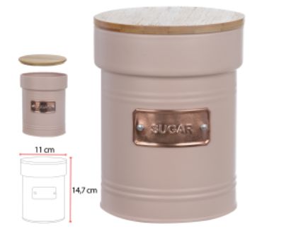 Pote Hermetico Aço Galvan 1050ML Sugar C/Tampa Bambu Rosa 14,7x11,2cm