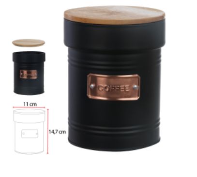 Pote Hermetico Aço Galvan 1050ML Coffee C/Tampa Bambu Preto 14,7x11,2cm